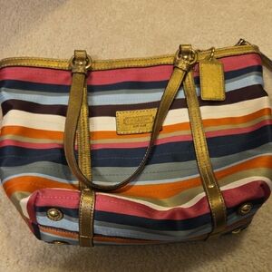 Coach Striped Shoulder Bag with Gold Details